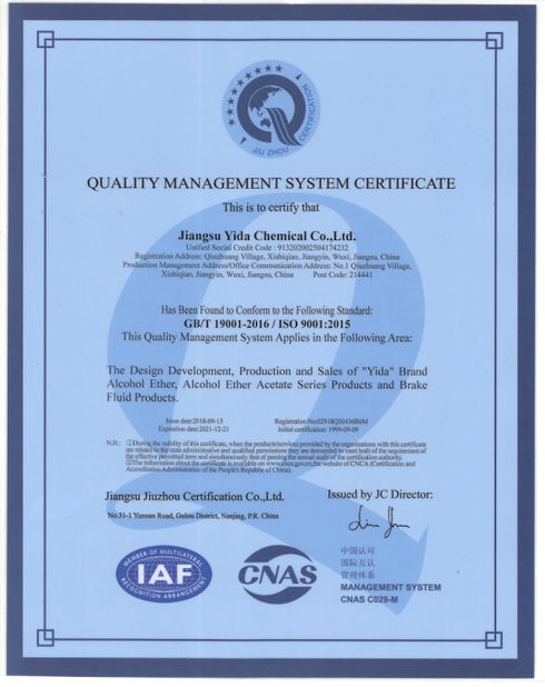 China Jiangsu Yida Chemical Co., Ltd. certificaciones